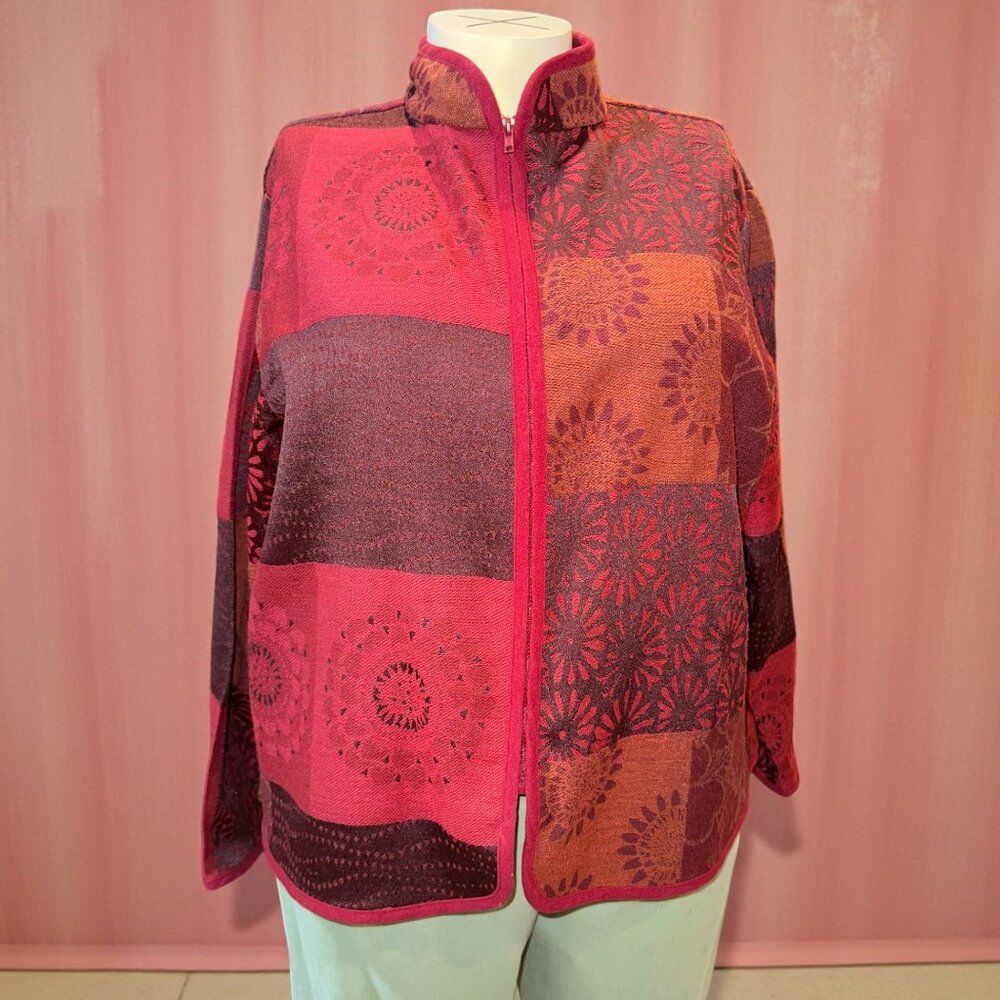 Coldwater Creek 3X Red Rust & Brown Colorblock Floral Zipper Shacket Jacket
